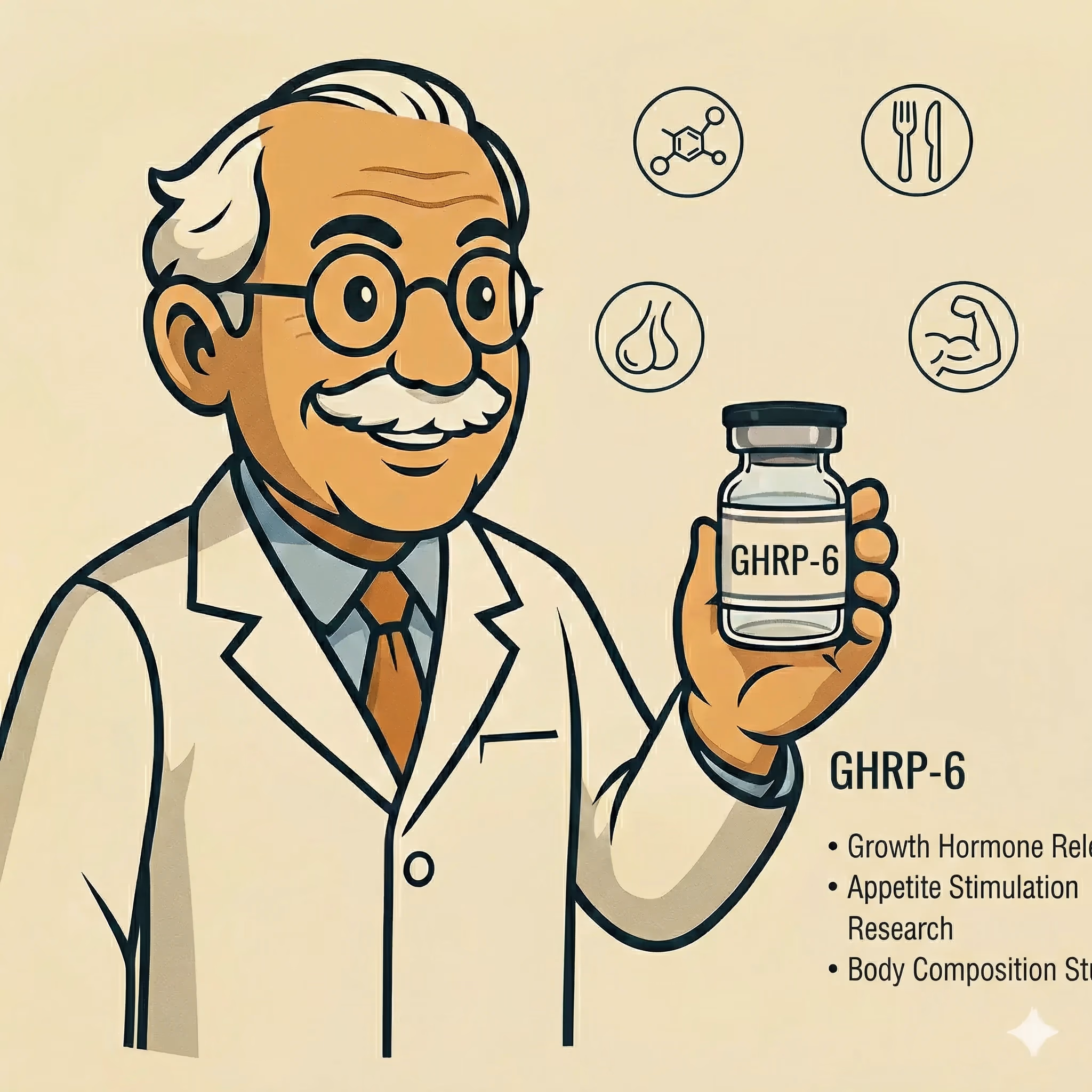 GHRP-6: Growth Hormone Release Research and Clinical Applications - peptide research illustration