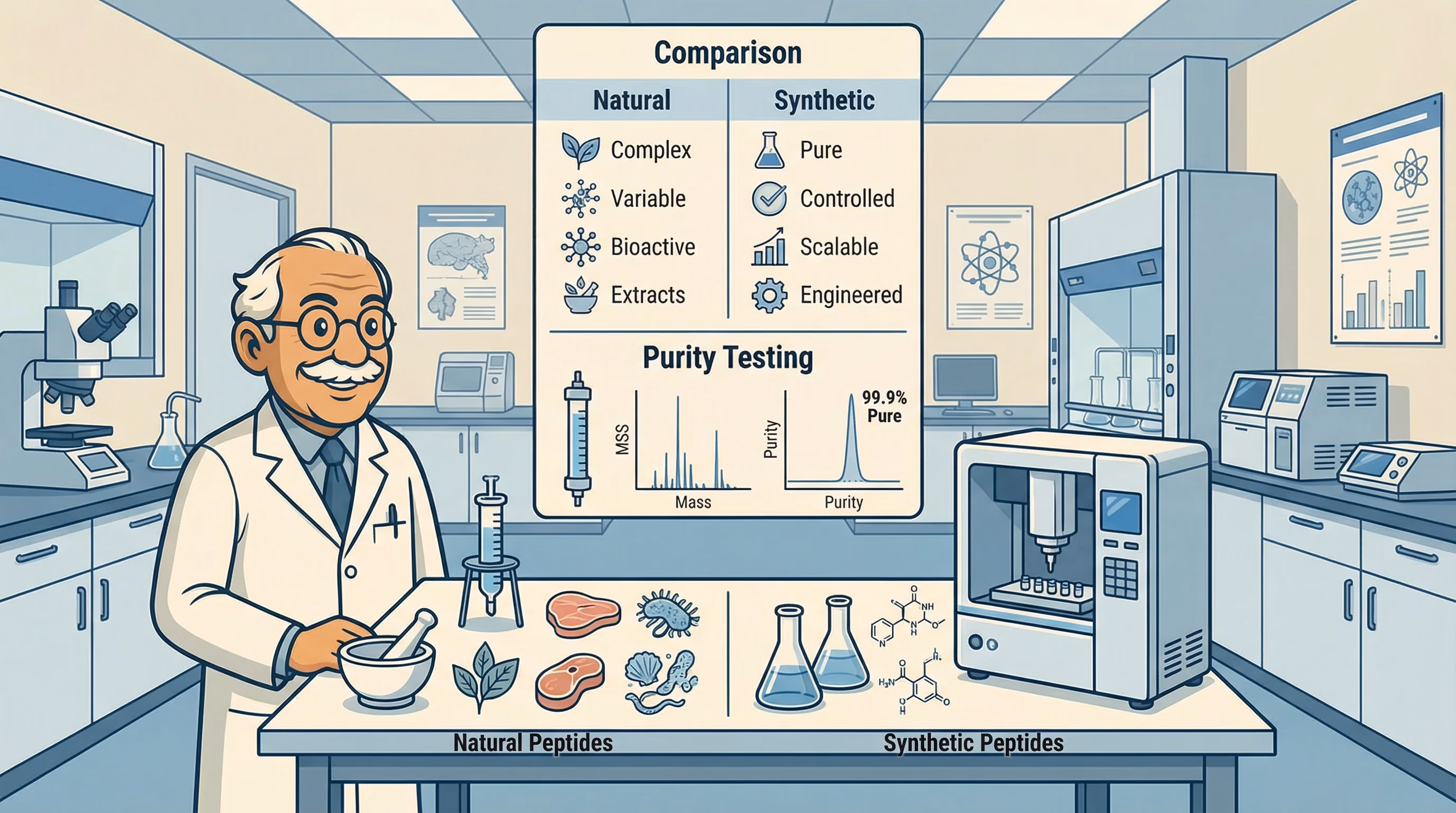 Natural vs Synthetic Peptides: Research Considerations - peptide research illustration