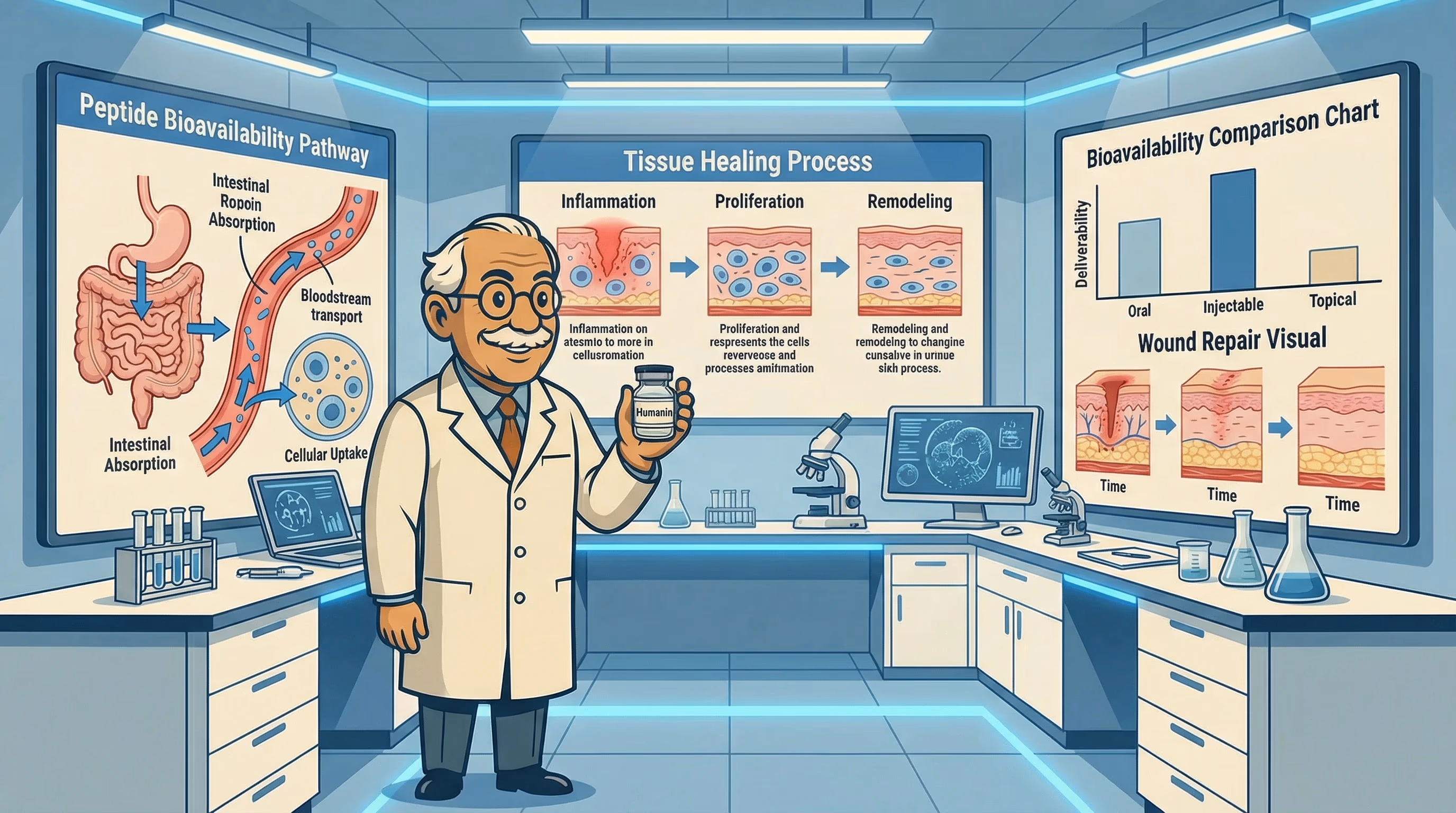 Peptide Bioavailability in Healing - peptide research illustration