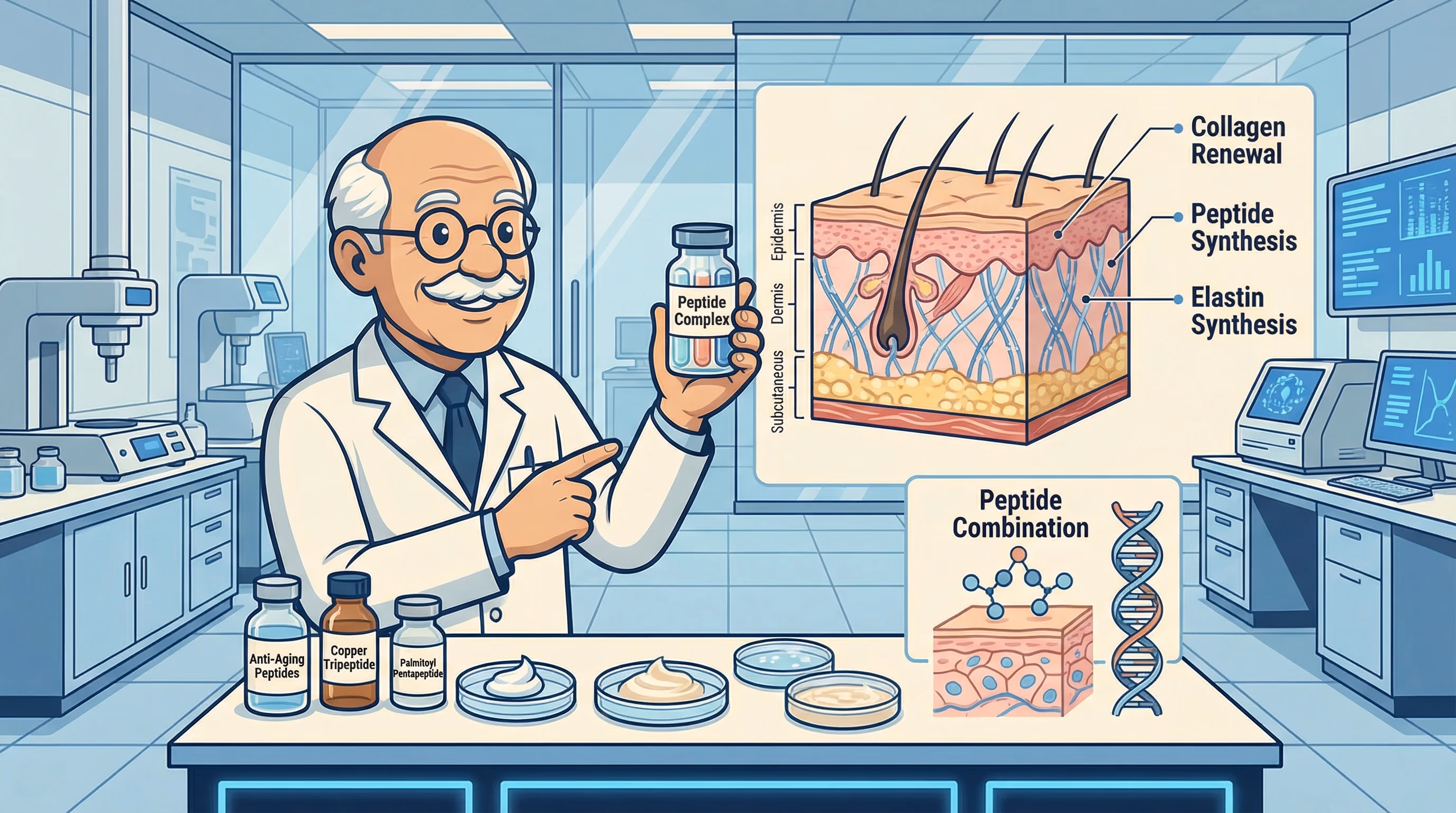 Peptide Combinations in Anti-Aging Skincare Research - peptide research illustration