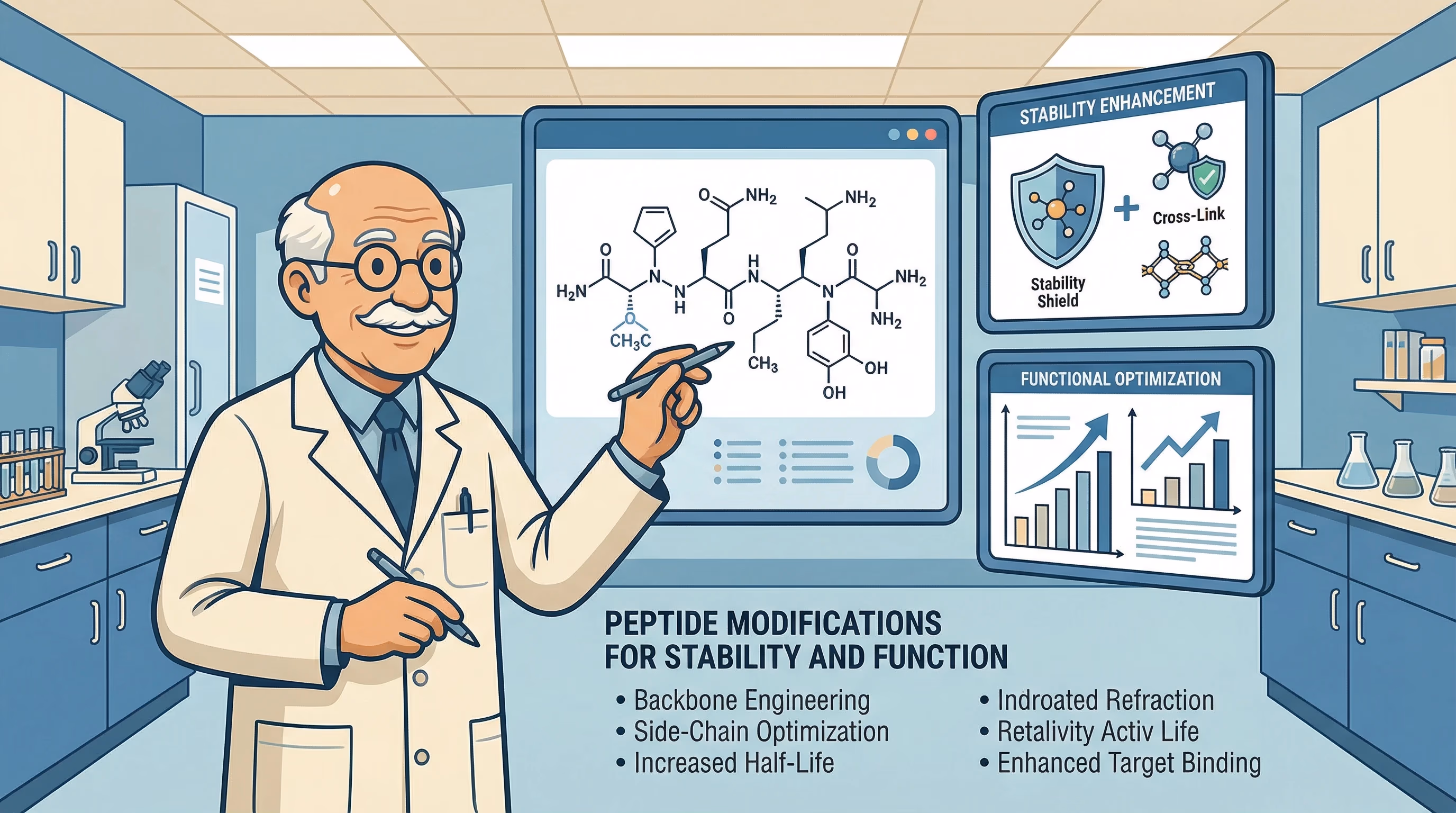 Peptide Modifications: Enhancing Stability and Function - peptide research illustration