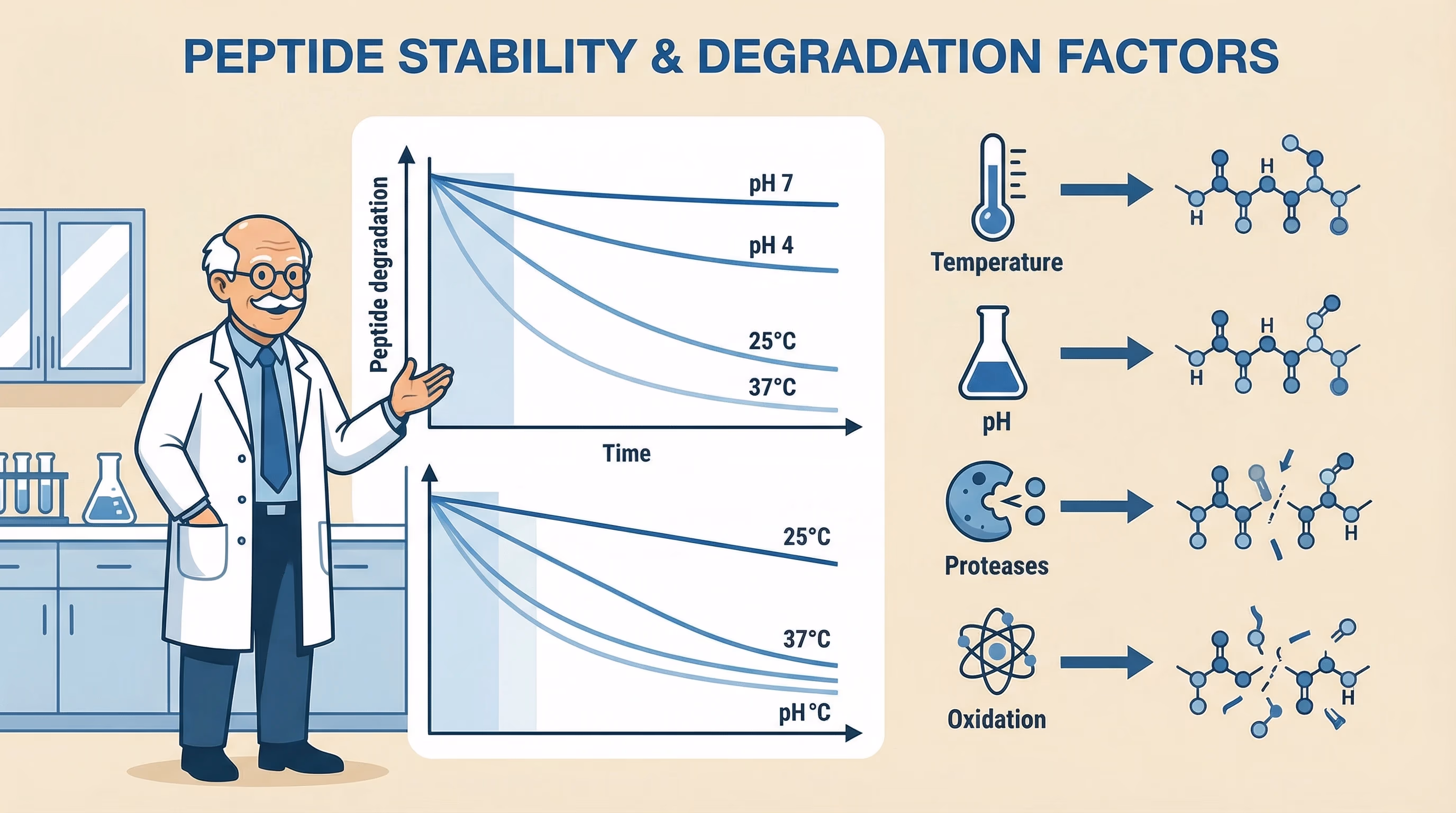 Peptide Stability: Factors Affecting Degradation - peptide research illustration